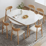 Modern Oval Round Stone Dining Table Wood Extendable Image - 2