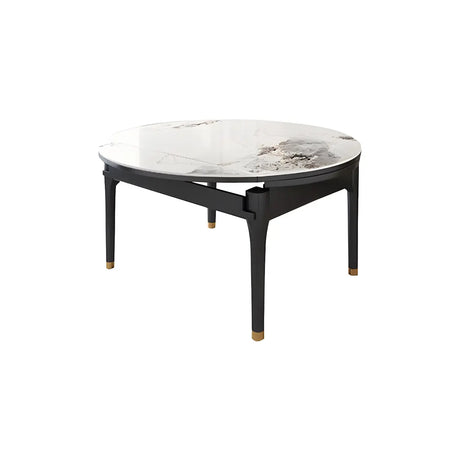 Modern Oval Stone Dining Table Black Legs White Drop Leaf Image - 2