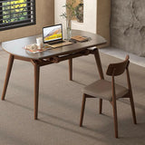 Modern Oval Stone Top Extendable Dining Table Wooden Legs Image - 10