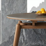 Modern Oval Stone Top Extendable Dining Table Wooden Legs Image - 11