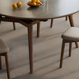 Modern Oval Stone Top Extendable Dining Table Wooden Legs Image - 14