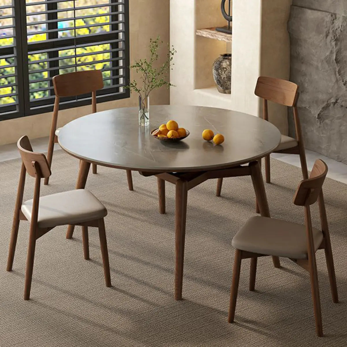 Modern Oval Stone Top Extendable Dining Table Wooden Legs Image - 7