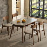 Modern Oval Stone Top Extendable Dining Table Wooden Legs Image - 9