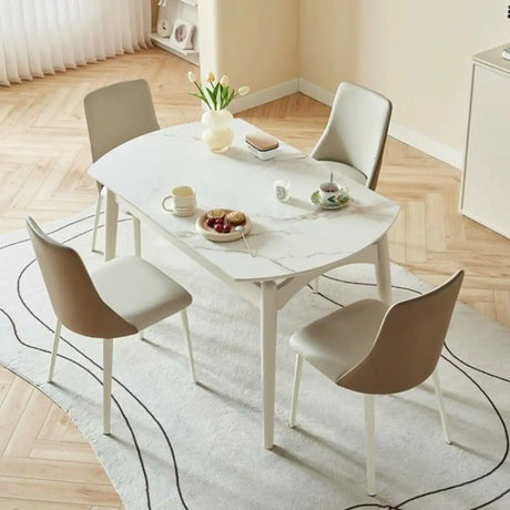 Modern Oval White Marble Extendable Dining Table Image - 1