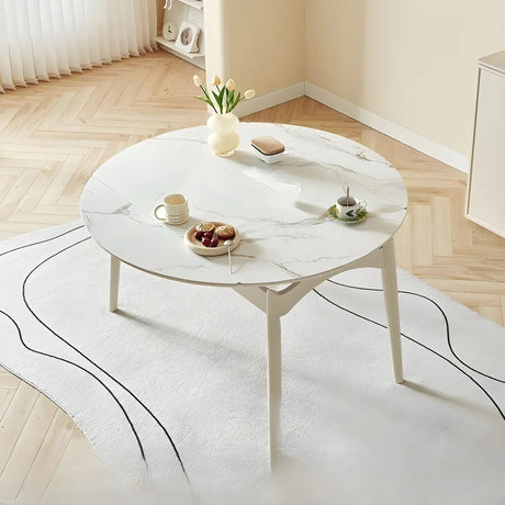 Modern Oval White Marble Extendable Dining Table Image - 2