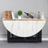 Modern Oval Wood White Marble Dining Table Drop Leaf Image - 12