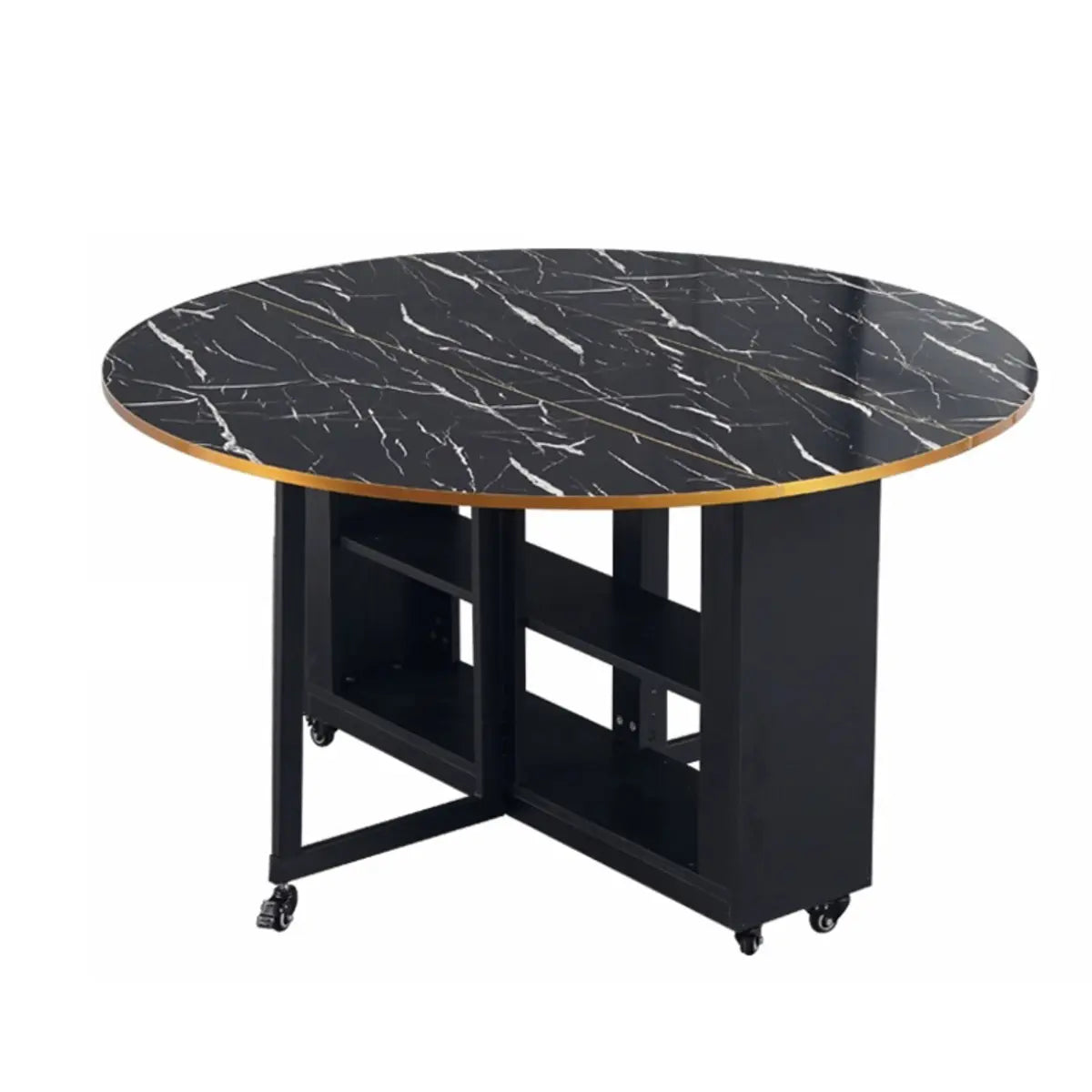 Modern Oval Wood White Marble Dining Table Drop Leaf Image - 3