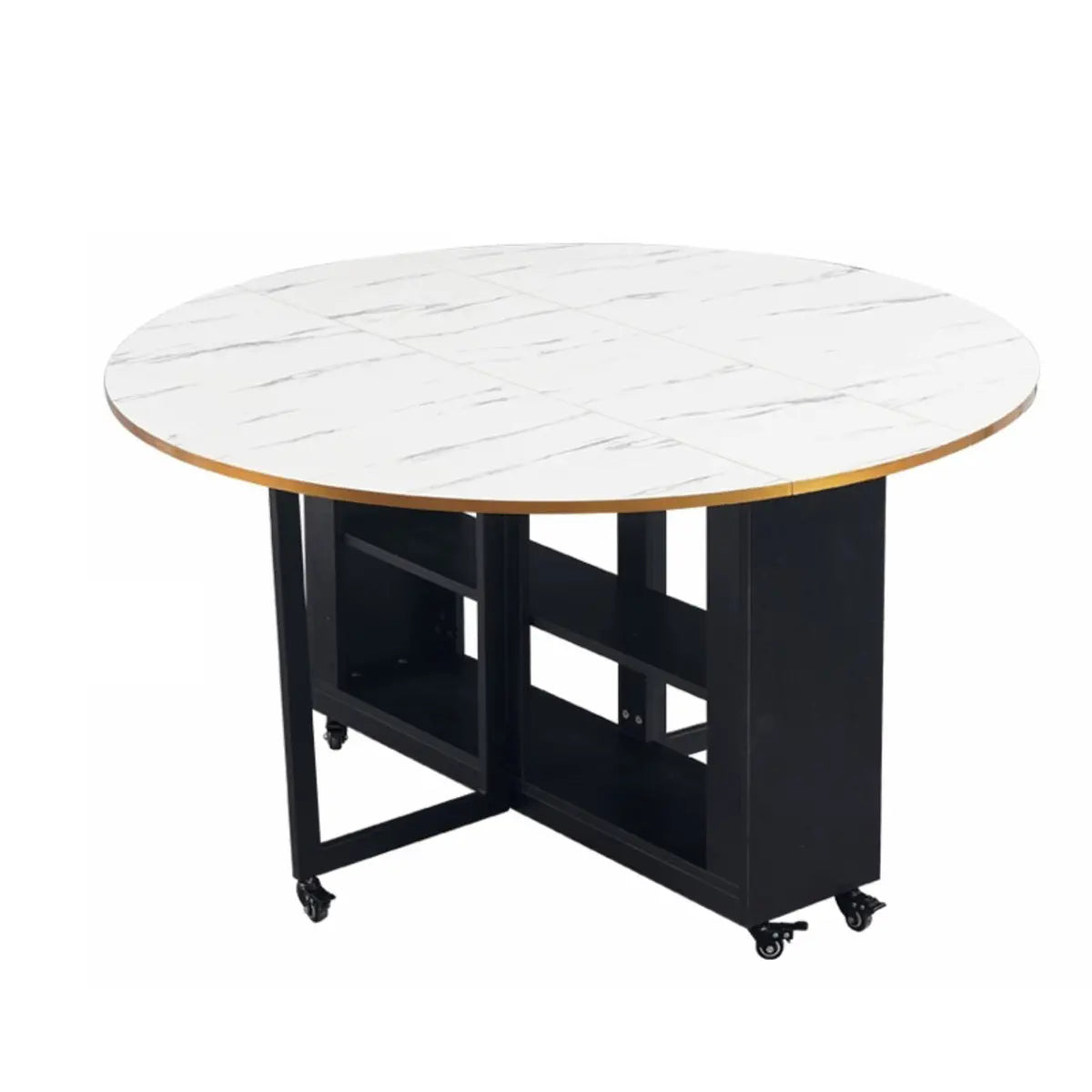 Modern Oval Wood White Marble Dining Table Drop Leaf Image - 5