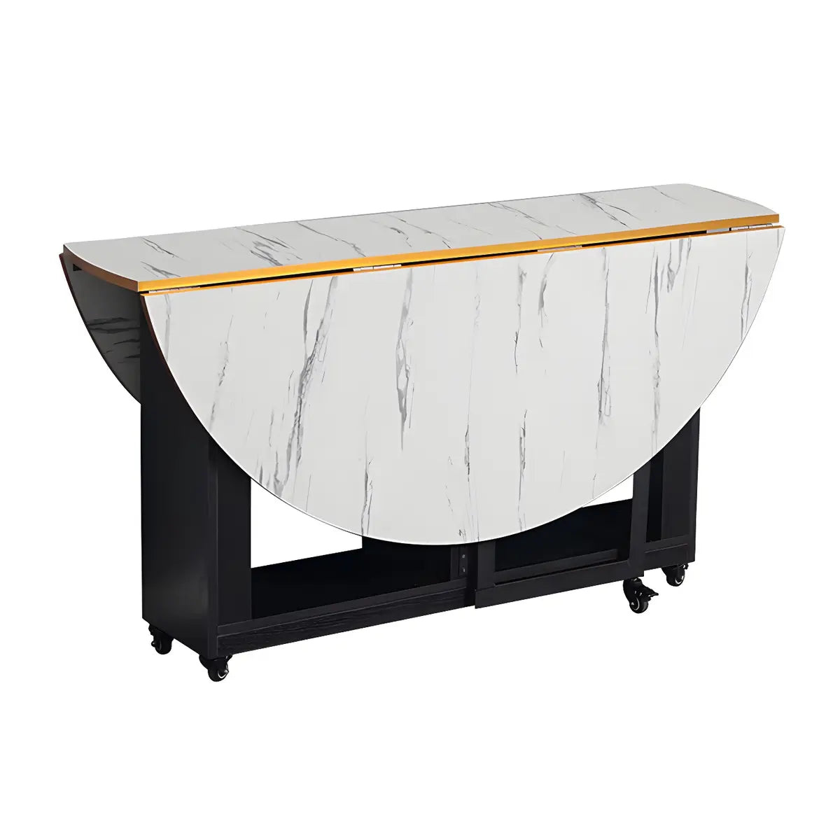 Modern Oval Wood White Marble Dining Table Drop Leaf Image - 9