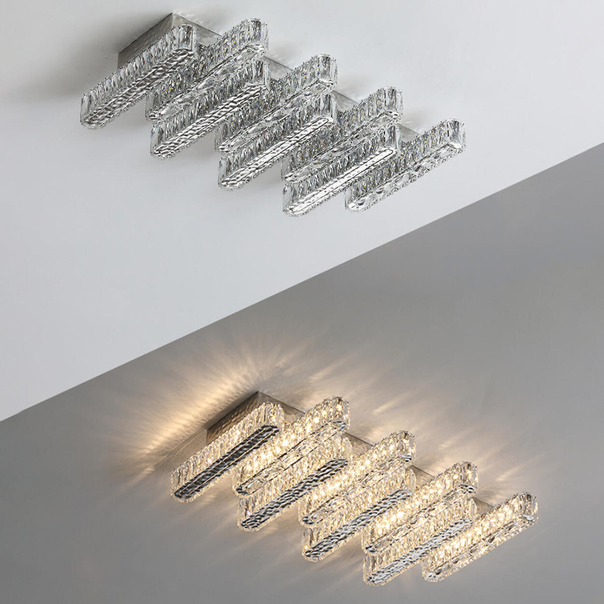 Modern Parallel Rectangle Crystal LED Flush Mount Light Image - 10