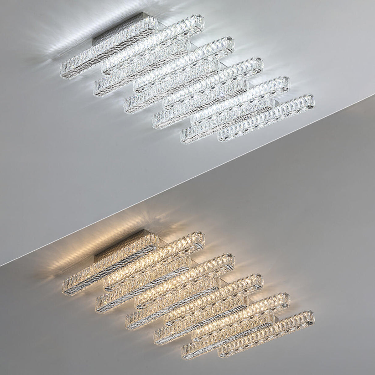 Modern Parallel Rectangle Crystal LED Flush Mount Light Image - 11