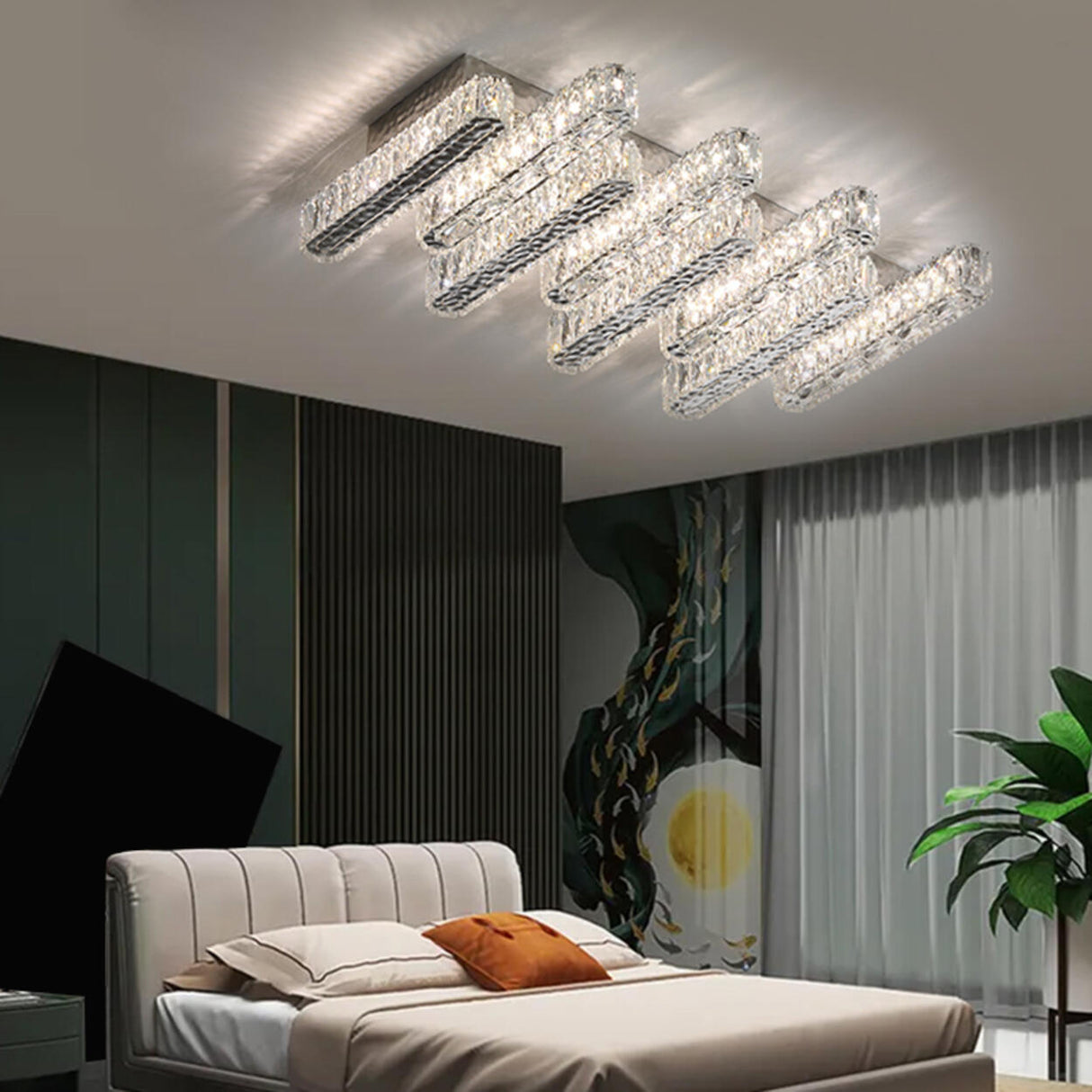 Modern Parallel Rectangle Crystal LED Flush Mount Light Image - 13