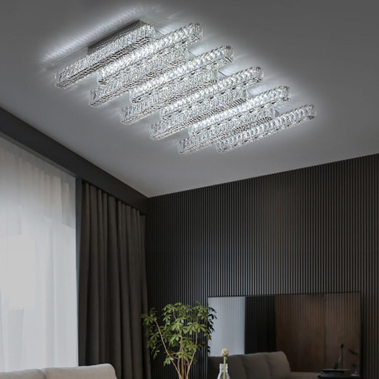 Modern Parallel Rectangle Crystal LED Flush Mount Light Image - 2