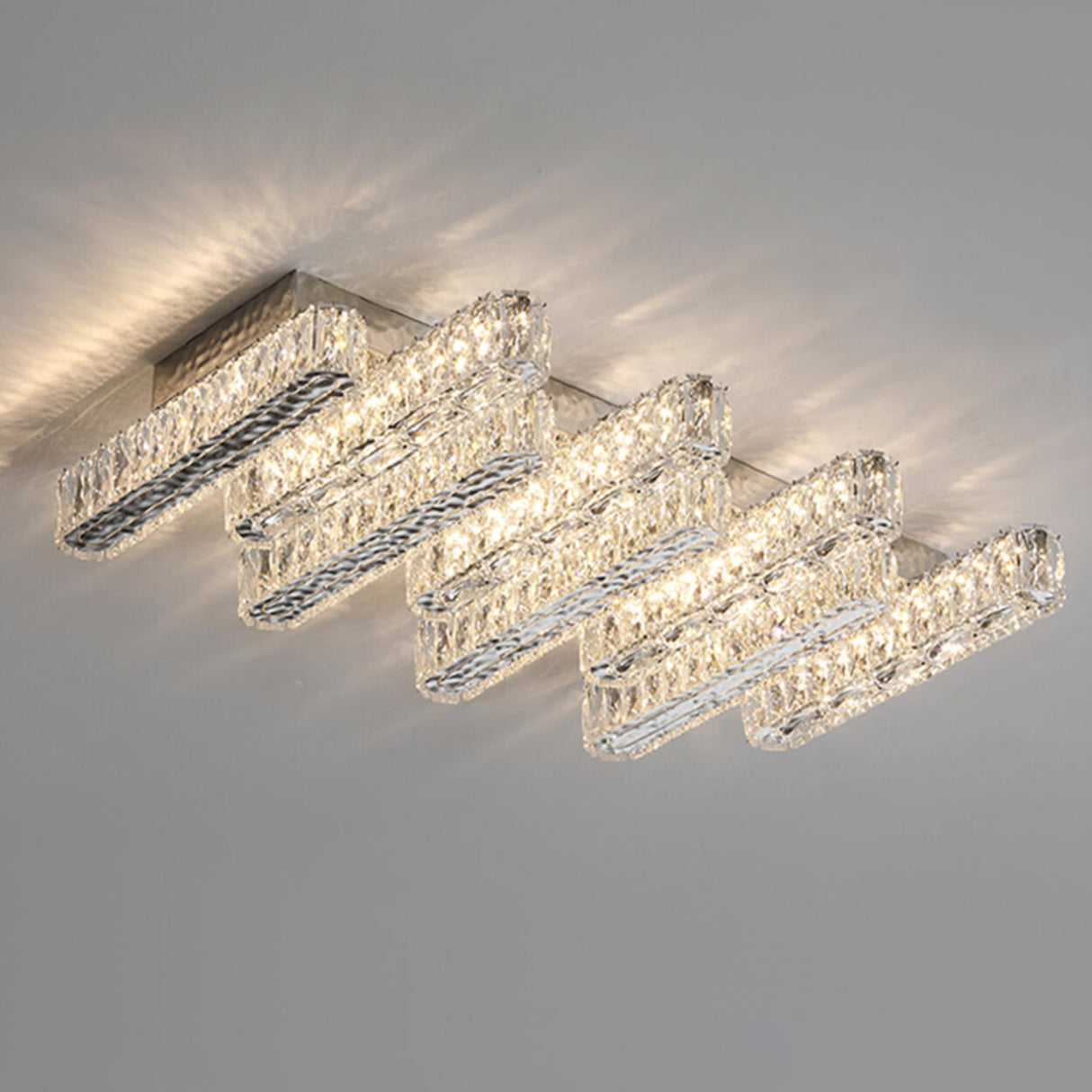 Modern Parallel Rectangle Crystal LED Flush Mount Light Image - 7