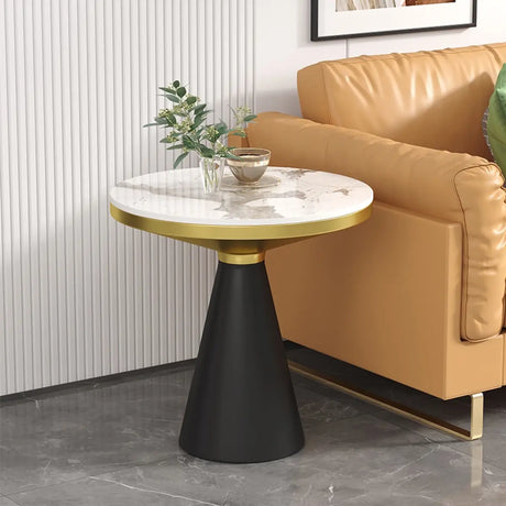 Modern Pedestal Round Sintered Stone Steel Base End Table Image - 1