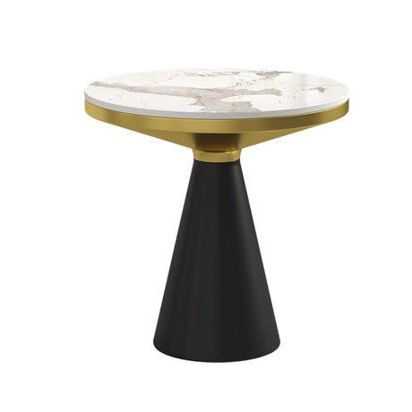 Modern Pedestal Round Sintered Stone Steel Base End Table Image - 2