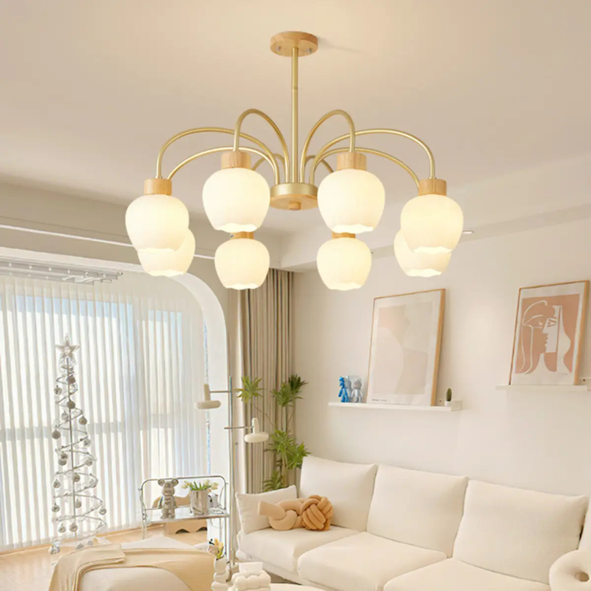 Modern Petal Glass Ceiling Light with 6 Bulbs Image - 1