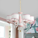 Modern Pink Drum Fabric Pendant Chandelier Kids Room Image - 10