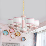 Modern Pink Drum Fabric Pendant Chandelier Kids Room Image - 11