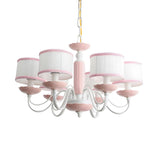 Modern Pink Drum Fabric Pendant Chandelier Kids Room Image - 12