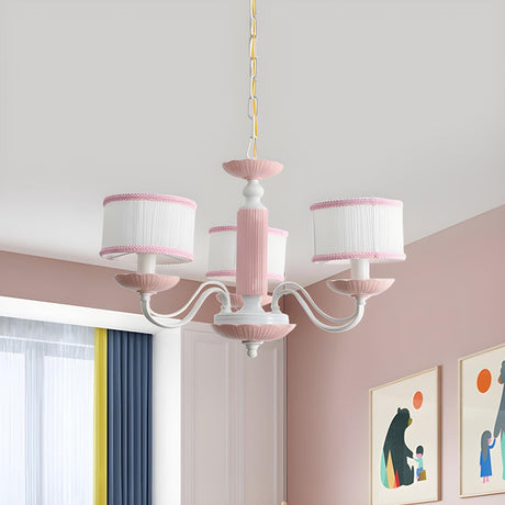 Modern Pink Drum Fabric Pendant Chandelier Kids Room Image - 2