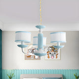 Modern Pink Drum Fabric Pendant Chandelier Kids Room Image - 7