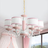 Modern Pink Drum Fabric Pendant Chandelier Kids Room Image - 9