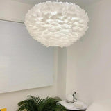 Modern Pink Feather Fluffy Round Bedroom Pendant Light Image - 13