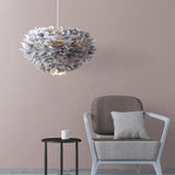 Modern Pink Feather Fluffy Round Bedroom Pendant Light Image - 15