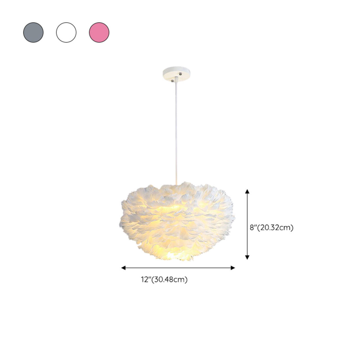 Modern Pink Feather Fluffy Round Bedroom Pendant Light 