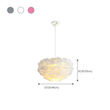 Modern Pink Feather Fluffy Round Bedroom Pendant Light #size