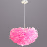 Modern Pink Feather Fluffy Round Bedroom Pendant Light Image - 5