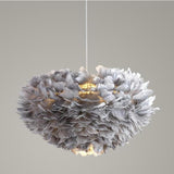 Modern Pink Feather Fluffy Round Bedroom Pendant Light Image - 8