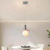 Modern Pink Floral Globe Dining Room Pendant Light Image - 3