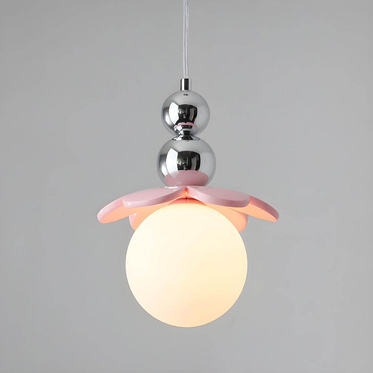 Modern Pink Floral Globe Dining Room Pendant Light Image - 7