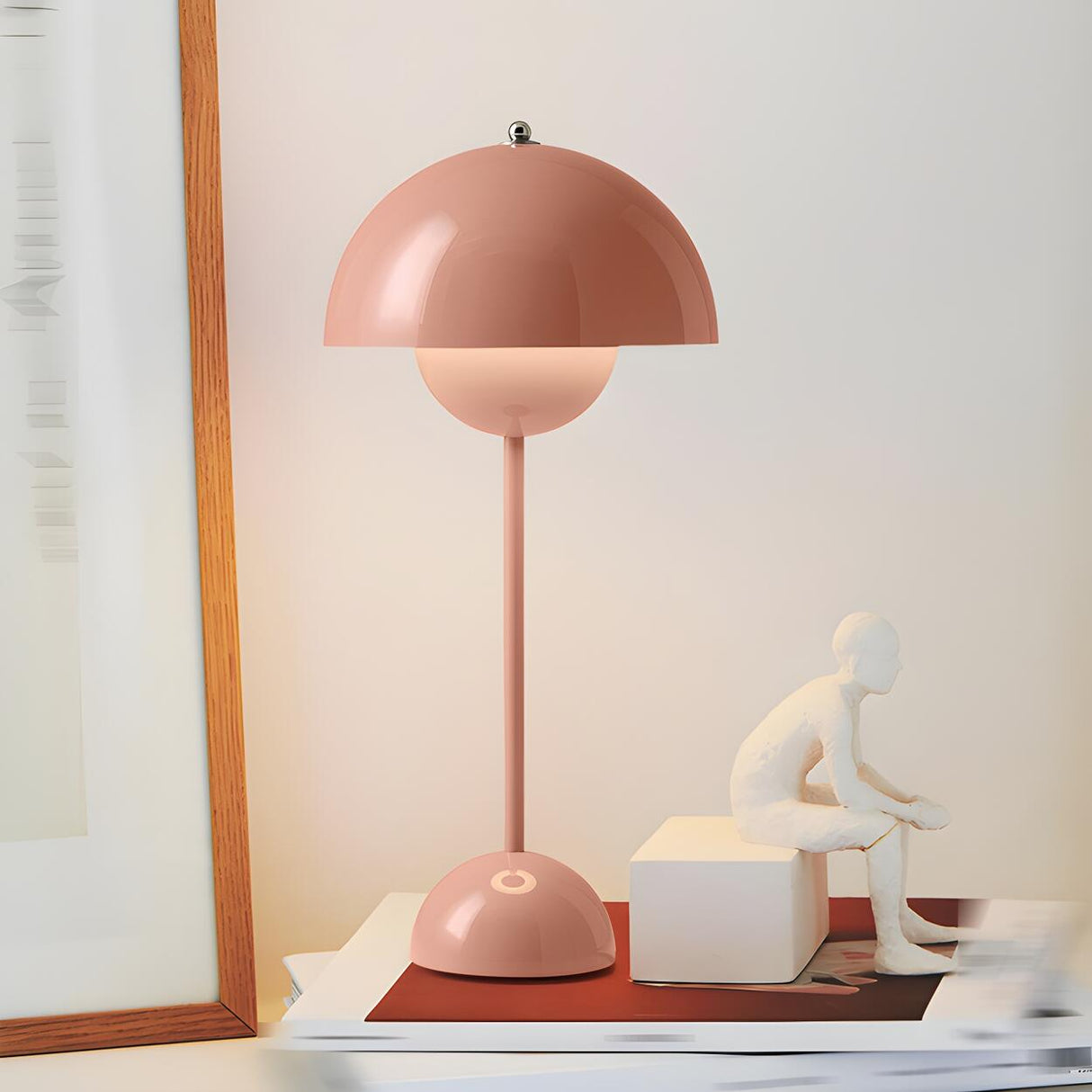 Modern Pink LED Dome Geometric Metal Bedroom Table Lamp Image - 1