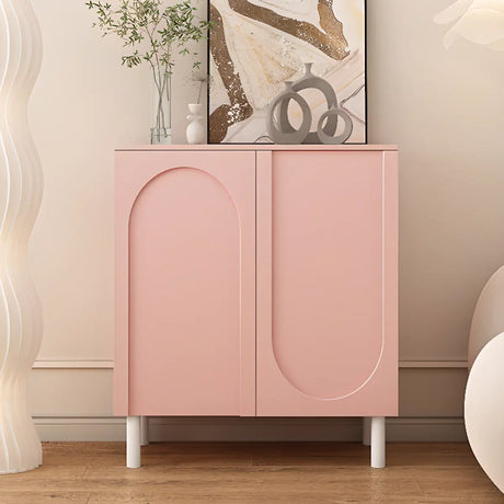 Modern Pink Wood Floor Shoe Cabinet 3-Door Storage Unit Image - 2