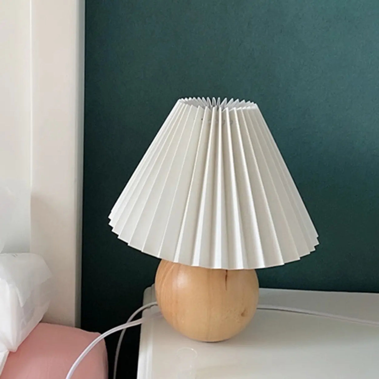 Modern Plastic Cone Shade Wooden Globe Table Lamp Image - 10