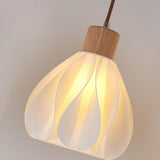 Modern Plastic Wood and White Floral Pendant Light  Image - 11