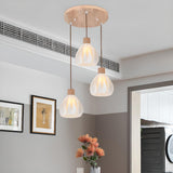 Modern Plastic Wood and White Floral Pendant Light  Image - 3