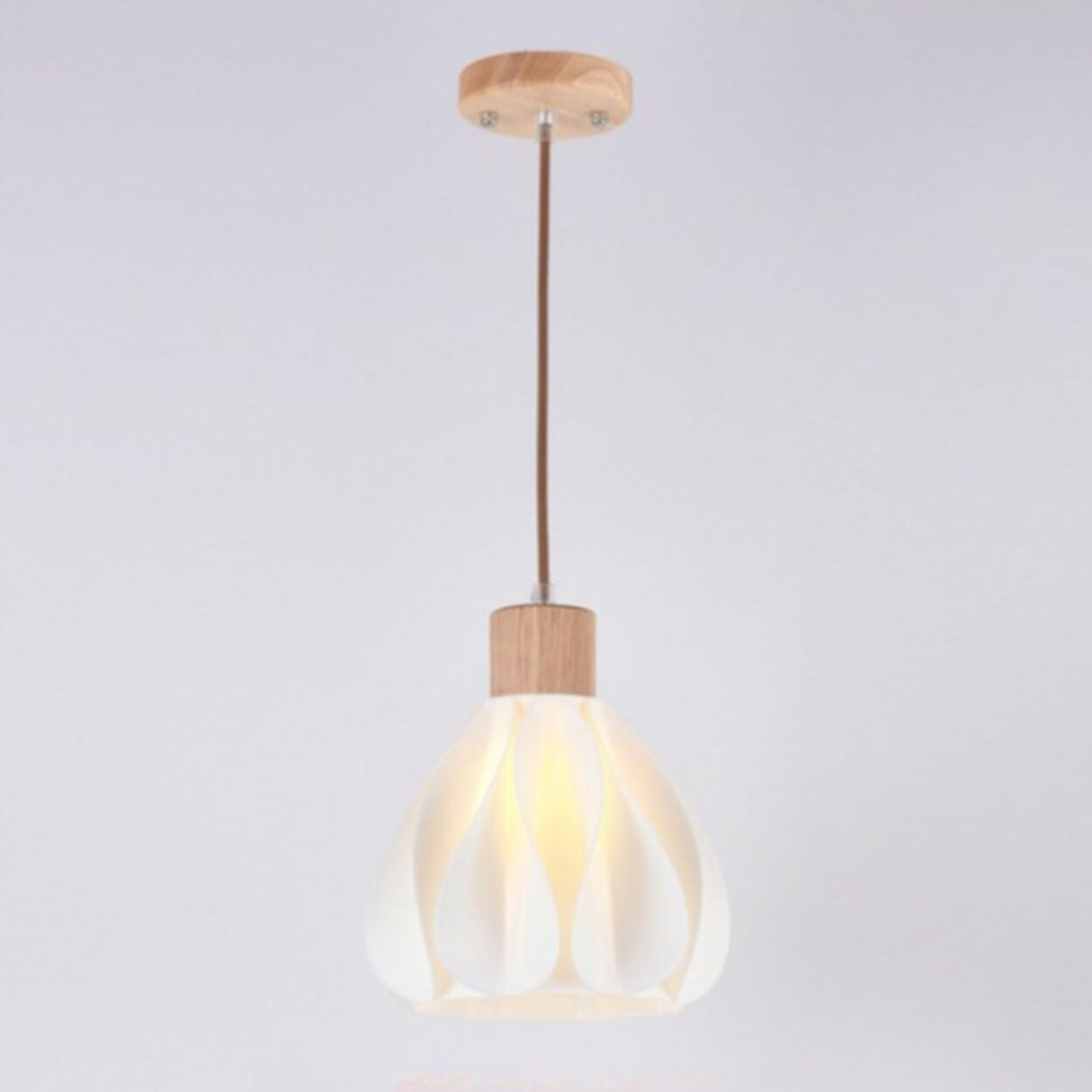 Modern Plastic Wood and White Floral Pendant Light  Image - 5