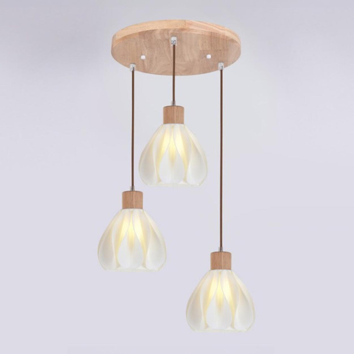 Modern Plastic Wood and White Floral Pendant Light  Image - 6