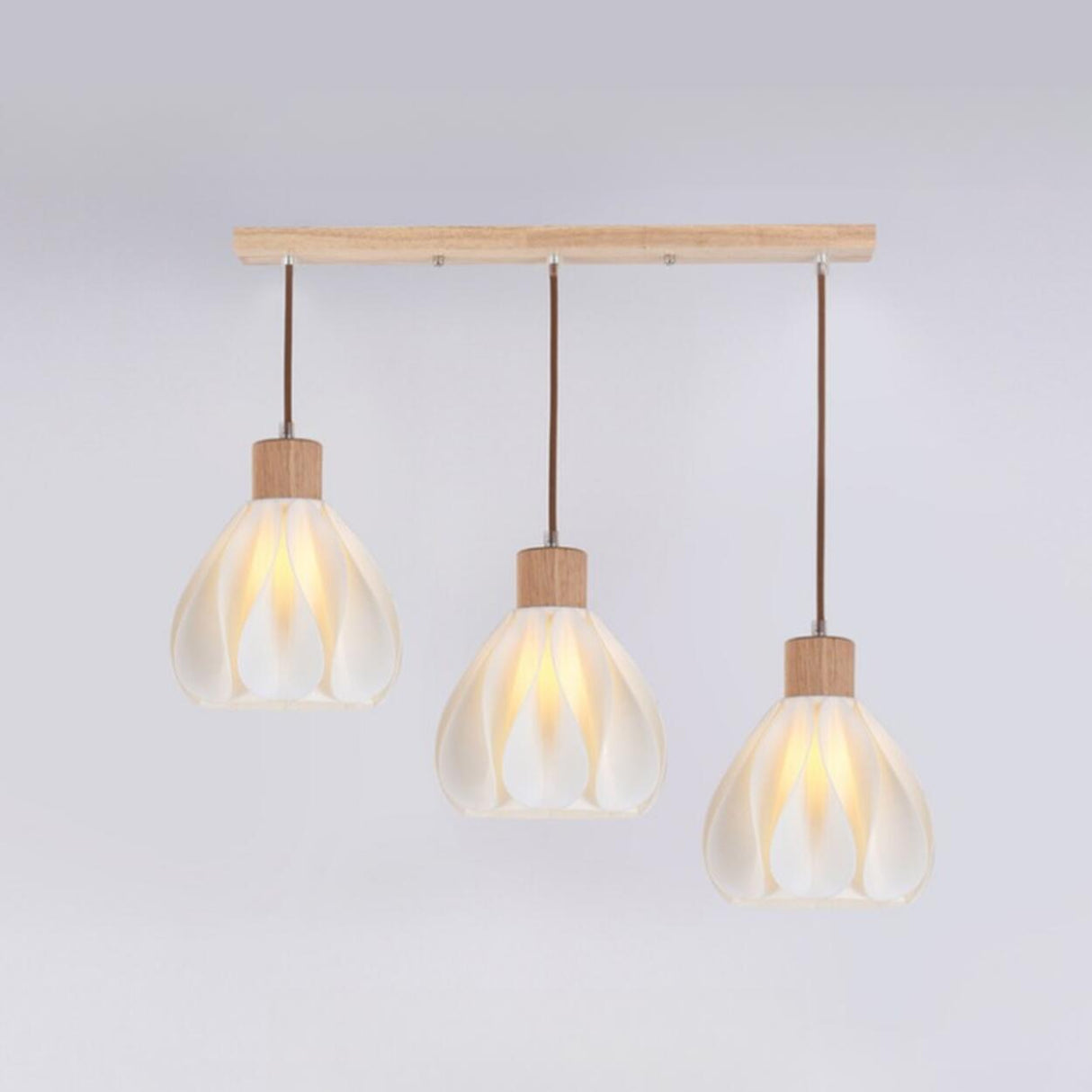 Modern Plastic Wood and White Floral Pendant Light  Image - 7