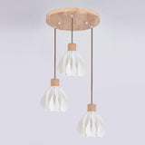 Modern Plastic Wood and White Floral Pendant Light  Image - 9