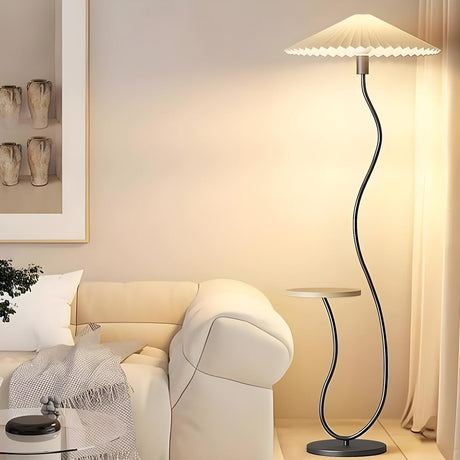 Modern Pleated and Curved Floor Lamp with Side Table Image - 1