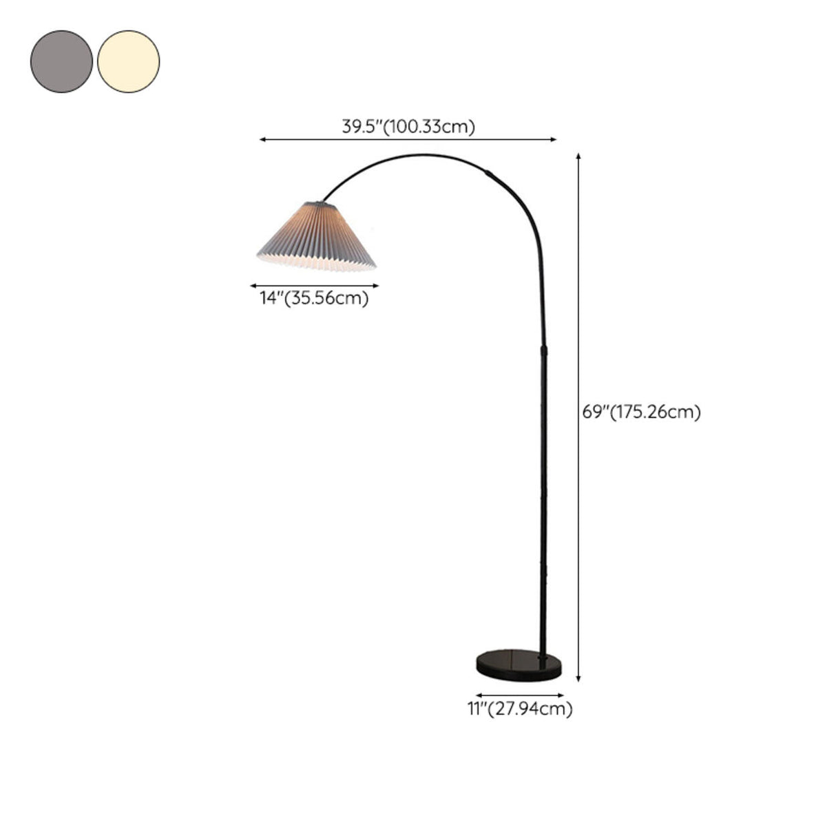 Modern Pleated Black Arc Adjustable Floor Lamp 