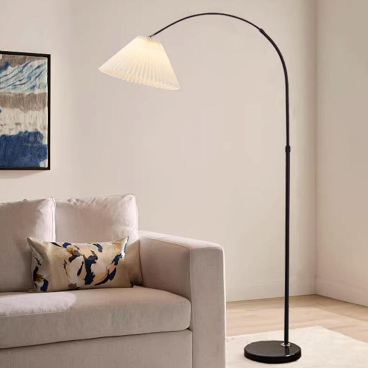 Modern Pleated Black Arc Adjustable Floor Lamp Image - 5