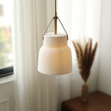 Modern Pleated Ceramic Pendant Light Leather Strap Image - 2