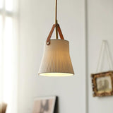 Modern Pleated Ceramic Pendant Light Leather Strap Image - 4