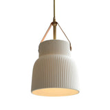 Modern Pleated Ceramic Pendant Light Leather Strap Image - 5